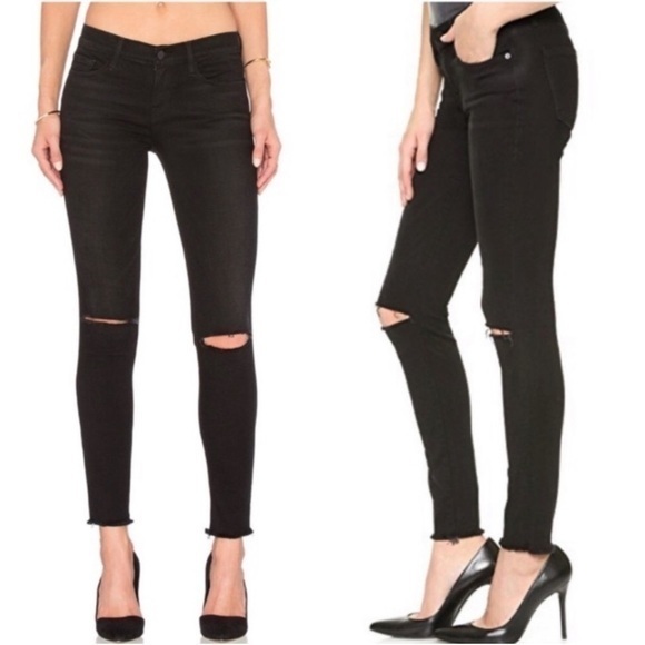 Frame Denim Le Skinny‎ De Jeanne in Empire Distressed Raw Hem Jean Black Size 27 - Picture 1 of 12